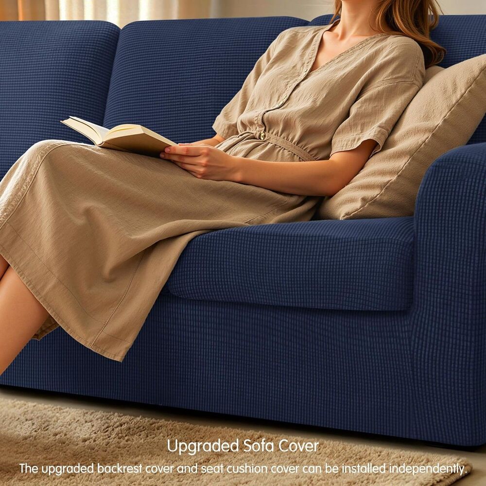7 Piece Stretch Couch Covers for Sofa, Sofa, Dark Blue - Picture 9 of 9